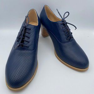 Dark Blue Pumps Chunky Lace Up Pointy Toe Shoes